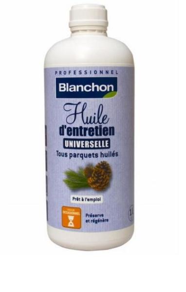 L'huile d'entretien Universelle Blanchon incolore 1l a un fort pouvoir r�g�n�rant et s'applique tr�s facilement sur tous les parquets d�j� huil�s.conseill�e par 100%BOIS !