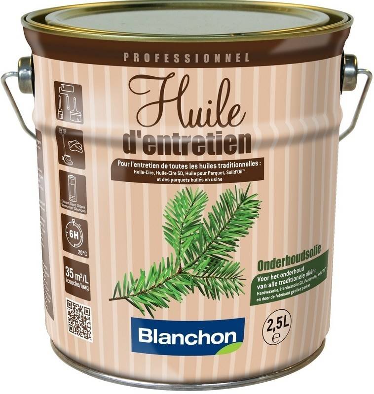 Comment entretenir dans la dur�e votre parquet blanchi d�j� huil�? l' huile d'entretien Blanchon renourrit votre parquet huil� tout en lui redonnant de l'�clat. Disponible sur le site 100%Bois et dans les boutiques.